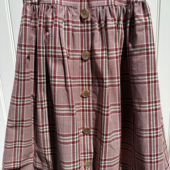 Rejina Pyo Christmas Plaid Midi Skirt Red Green Button Front Size 2 US 6 UK $550 - Picture 7 of 16
